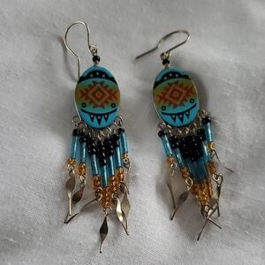 Bohemian Silver and Blue Dangle Earrings